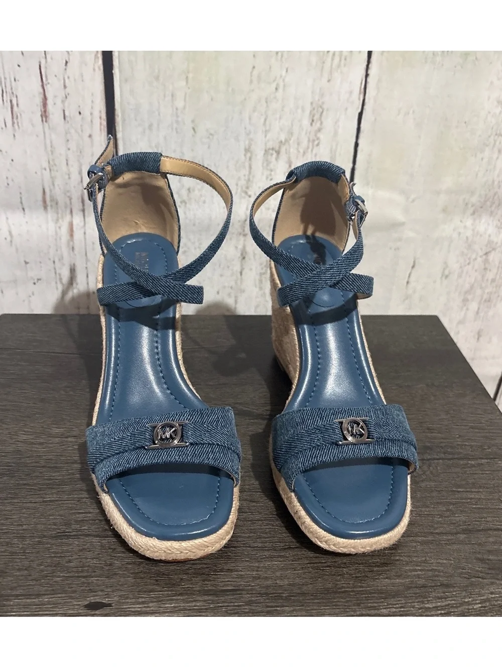 Michael Kors Denim Espadrille Wedge Sandals Size 6.5M